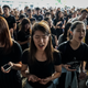 Christian students sing hymns at the Chinese University of Hong Kong rally.